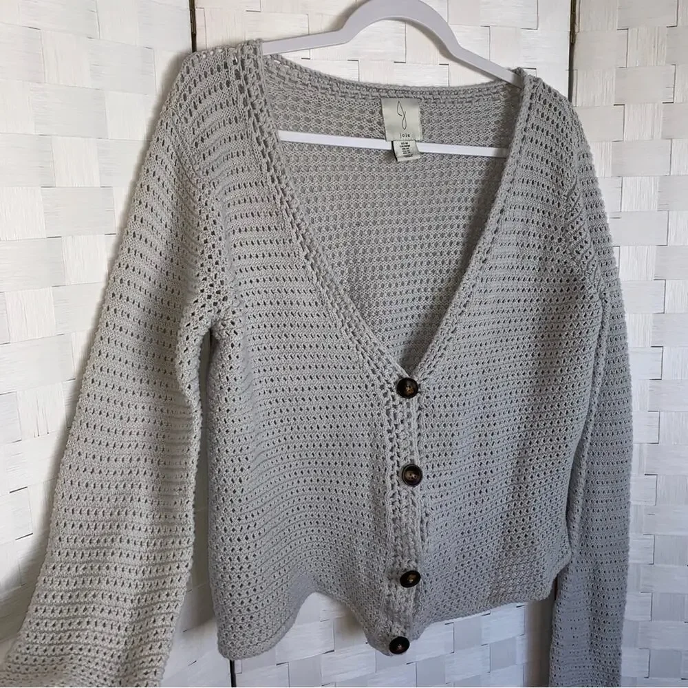 Joie Open Weave Crochet Knit Cardigan Sweater In Gray Women’s Size Medium